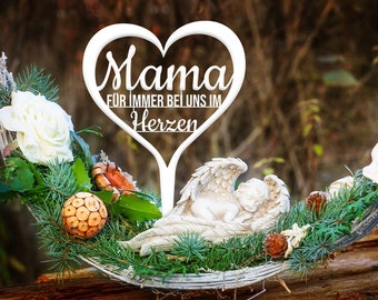 Illumino Grabdekoration Grabschmuck Grabstecker Stahl mit Trauerspruch /Mama für immer bei uns im Herzen/ Eine liebevolle Erinnerung