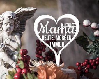 Illumino Grabdekoration Grabschmuck Grabstecker aus Stahl mit Trauerspruch/Mama du fehlst heute morgen immer/ Eine liebevolle Erinnerung