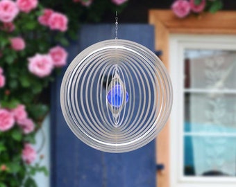 Windspiel Edelstahl Wind Spinner Circolo mit 30 mm Kristallkugel für Garten Wohnung Gartendeko Wohn Fenster Metall Deko