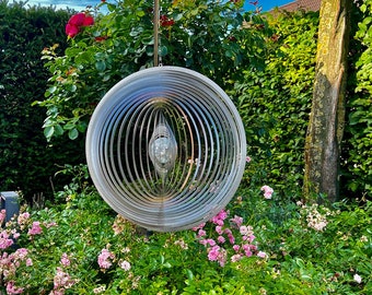 Edelstahl Windspiel / Wind Spinner Kreis XXL mit 70mm Glaskugel für Garten Wohnung Gartendeko Wohn Fenster Metall Deko 05313270