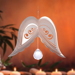 Illumino stainless steel wind chime angel wings Angelo-Aria with 30 mm crystal ball Christmas for garden apartment garden decoration living window decoration