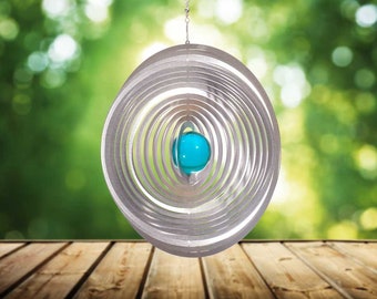 Illumino Edelstahl Windspiel Wind Spinner Orbis mit 35mm Glaskugel für Garten Wohnung Gartendeko Wohn Fenster Metall Deko
