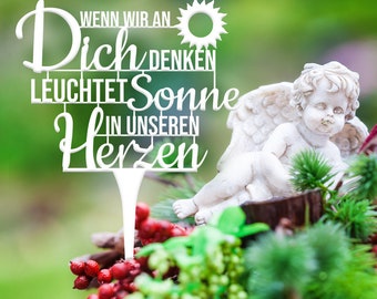 Illumino Grabdekoration Grabschmuck Wetterfeste Grabstecker aus Stahl mit Trauerspruch /Wenn wir an Dich denken / Eine liebevolle Erinnerung
