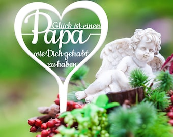Illumino Grabstecker Wetterfest Grabschmuck Metall weiß pulverbeschichtet Friedhof Grabdeko Trauer Spruch  "Glück ist einen Papa..." Urne