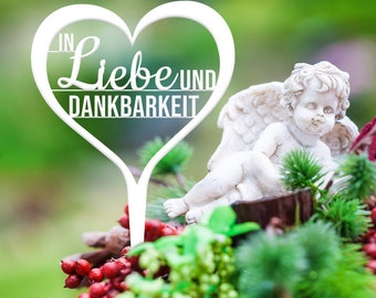 Illumino Grabdekoration Grabschmuck Wetterfeste Grabstecker aus Stahl mit Trauerspruch /In Liebe und Dankbarkeit/ Eine liebevolle Erinnerung