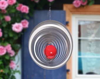 Illumino Edelstahl Windspiel Wind Spinner Exzentra mit 50mm Glaskugel für Garten Wohnung Gartendeko Wohn Fenster Metall Deko