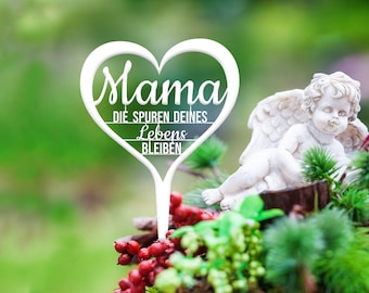 Illumino Grabdekoration Grabschmuck Grabstecker aus Stahl mit Trauerspruch/Mama die Spuren deines Lebens bleiben/ Eine liebevolle Erinnerung