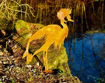 Illumino Gartenstecker Kranich-Reiher - Lebensgroß Naturrost Vogel Deko, Gartendeko Dekostecker Metall für Garten Teich Beet