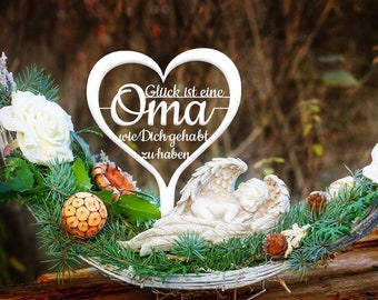Illumino Grabstecker Wetterfest Grabschmuck Metall weiß pulverbeschichtet Friedhof Grabdeko Trauer Spruch  "Glück ist eine Oma..." Urne