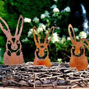 Paletti da giardino a forma di coniglio Illumino, set da 3, paletti decorativi, decorazione da giardino in acciaio inossidabile, coniglietto pasquale, decorazione pasquale, animale, arte, decorazione, aiuola, vaso, giardino