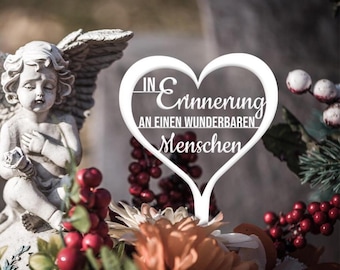Illumino Grabstecker Wetterfest Grabschmuck Metall weiß Friedhof Grabdeko Trauer Spruch  "In Erinnerung an einen wunderbaren Menschen"
