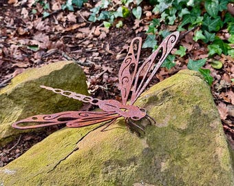 Gartendeko Rostoptik 3D Libelle Flitz , Outdoor Deko für Garten Balkon Beet Terrasse