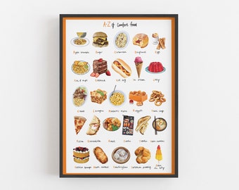 Alphabet/A-Z of comfort food A3 art print | pizza | jelly | kitchen