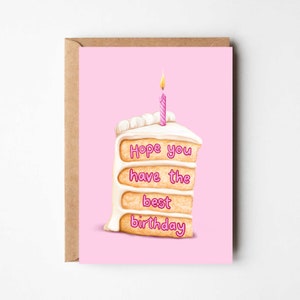 Biglietto di auguri di compleanno con fetta di torta alla vaniglia rosa - Un biglietto di auguri di compleanno ispirato al cibo