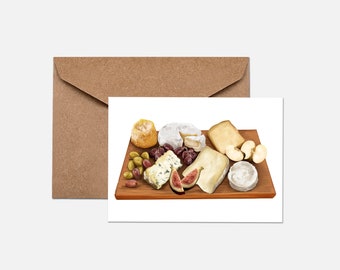 Cheeseboard A6 greeting card with brown kraft envelope. (Comes in biodegradable and recyclable packaging)