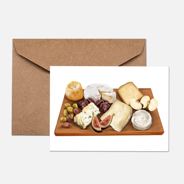 Cheeseboard A6 greeting card with brown kraft envelope. (Comes in biodegradable and recyclable packaging)