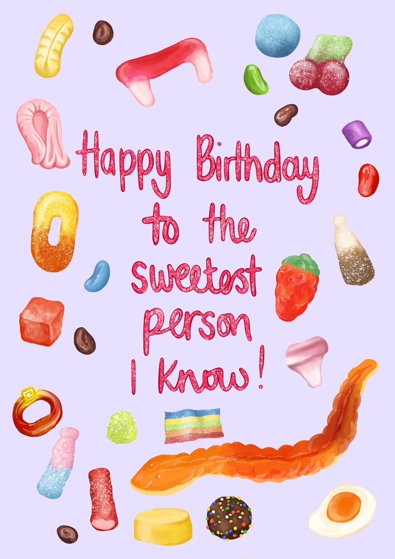 Happy birthday to the sweetest person I know sweet/candy themed A6 greeting card blank inside recyclable packaging image 4