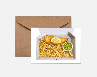 Fish and chips plain A6 greeting card - brown Kraft envelopes and biodegradable packaging