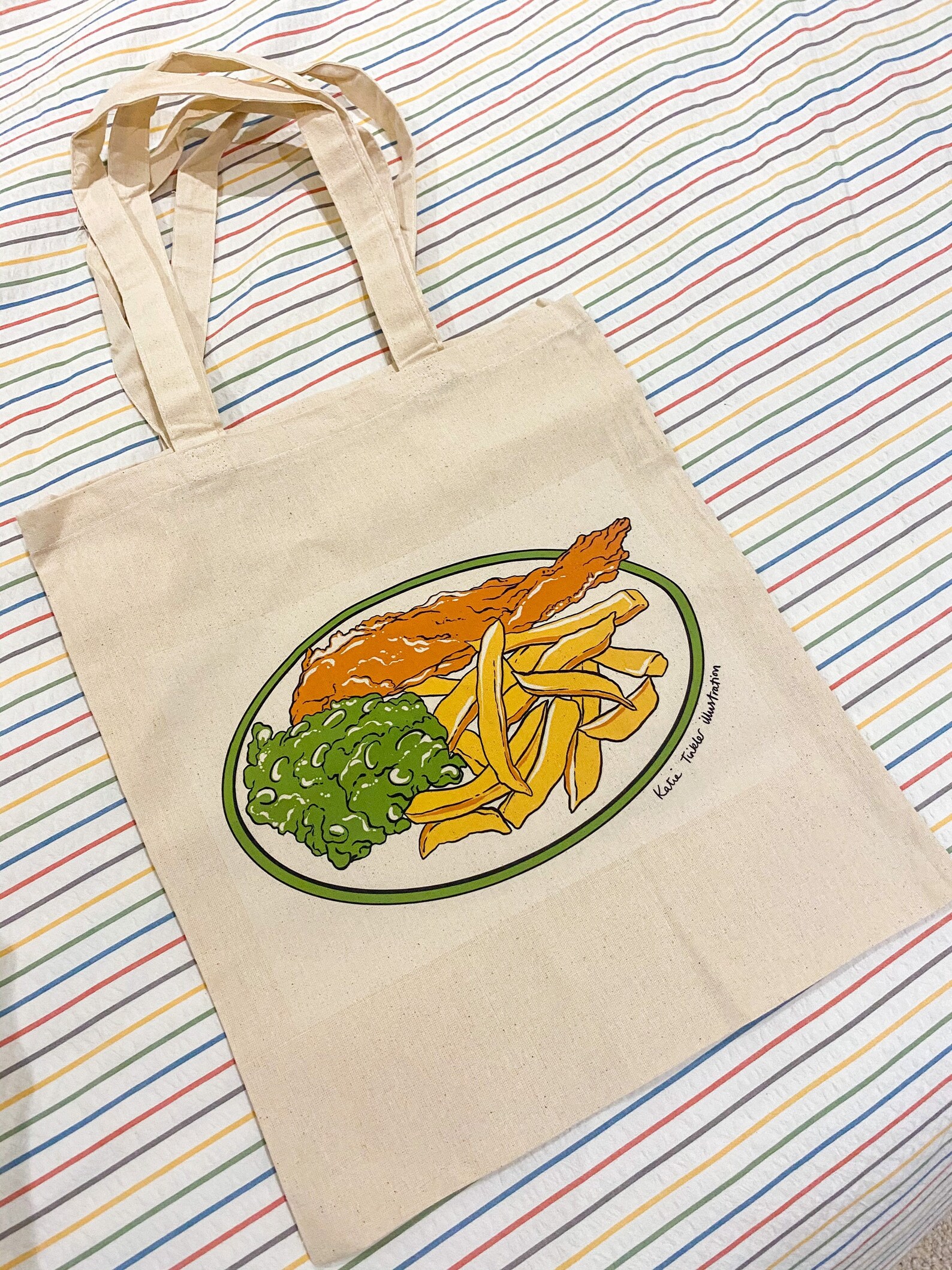 Tote shopping reusable bag. Fish and chip or fry up breakfast Etsy