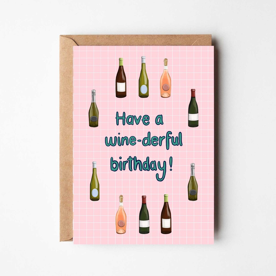 Wine-derful Birthday Greeting Card | Red Wine | Rose | Champagne ...