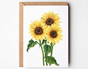 Sunflower Trio Greeting Card - Floral Flower Card