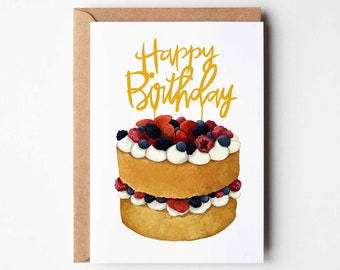 Tarjeta de cumpleaños de pastel de esponja Victoria - Cumpleaños temático de comida