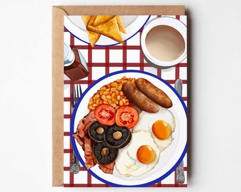 Fry up/full English breakfast A6 greeting card | Brunch | egg | Baked beans | tea | Card for him