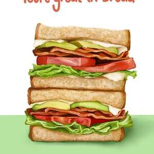 Great in bread greeting card sandwich BLT anniversary valentine food pun Love image 3