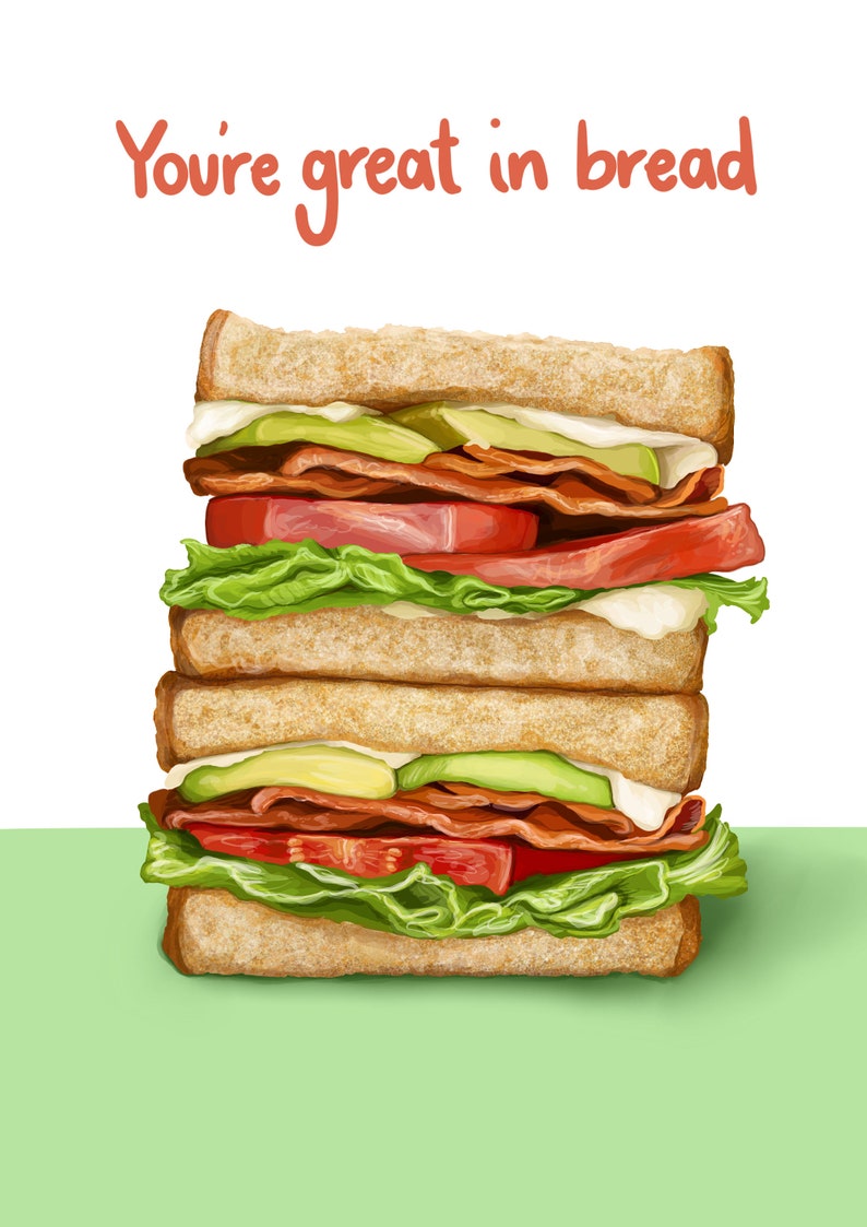 Great in bread greeting card sandwich BLT anniversary valentine food pun Love image 3