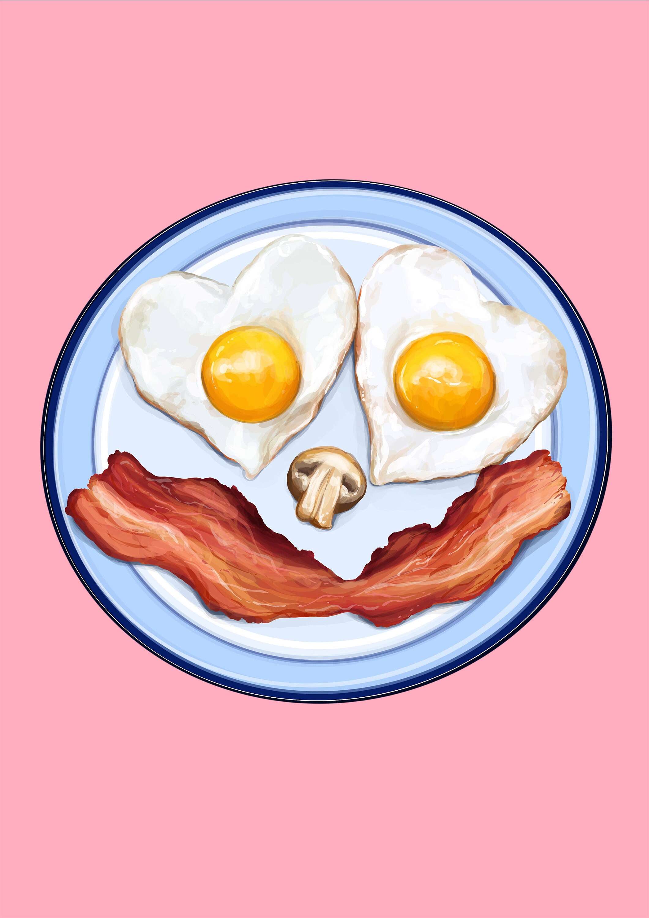 Breakfast Brunch Fry up Smiley Love Heart Eyes - Greeting Card - Etsy