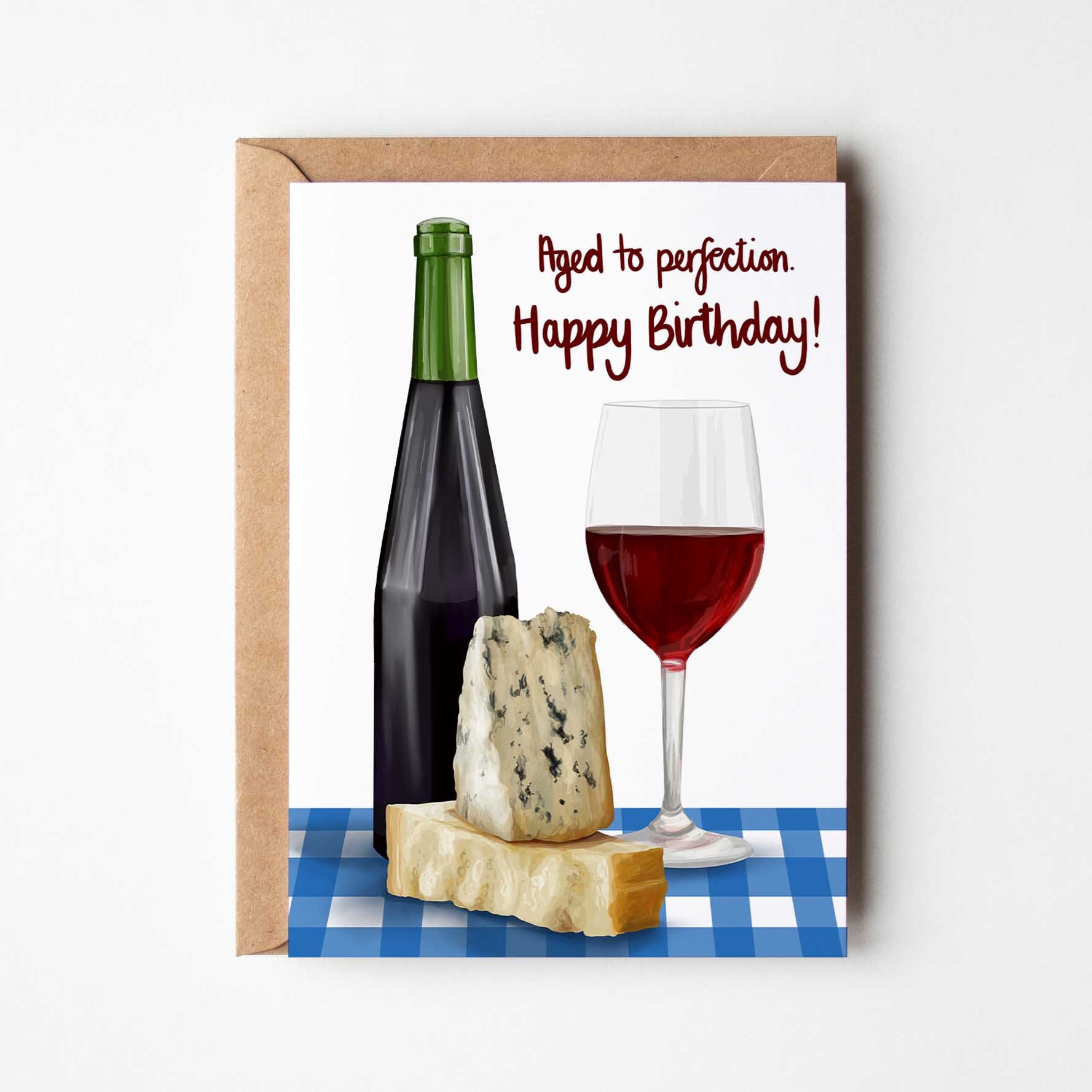 Divertente biglietto di auguri a tema vino. L'età e i bicchieri di vino non dovrebbero mai essere contati. Biglietto per gli amanti del vino. Due stili. - Italia