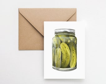 Jar of gherkins - A6 greeting card with brown kraft envelope. (Comes in biodegradable and recyclable packaging)
