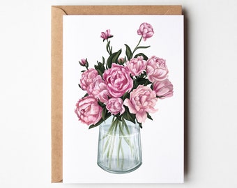 Pink Peony flower greeting card | for her | cards for her | floral | bouquet | peonies