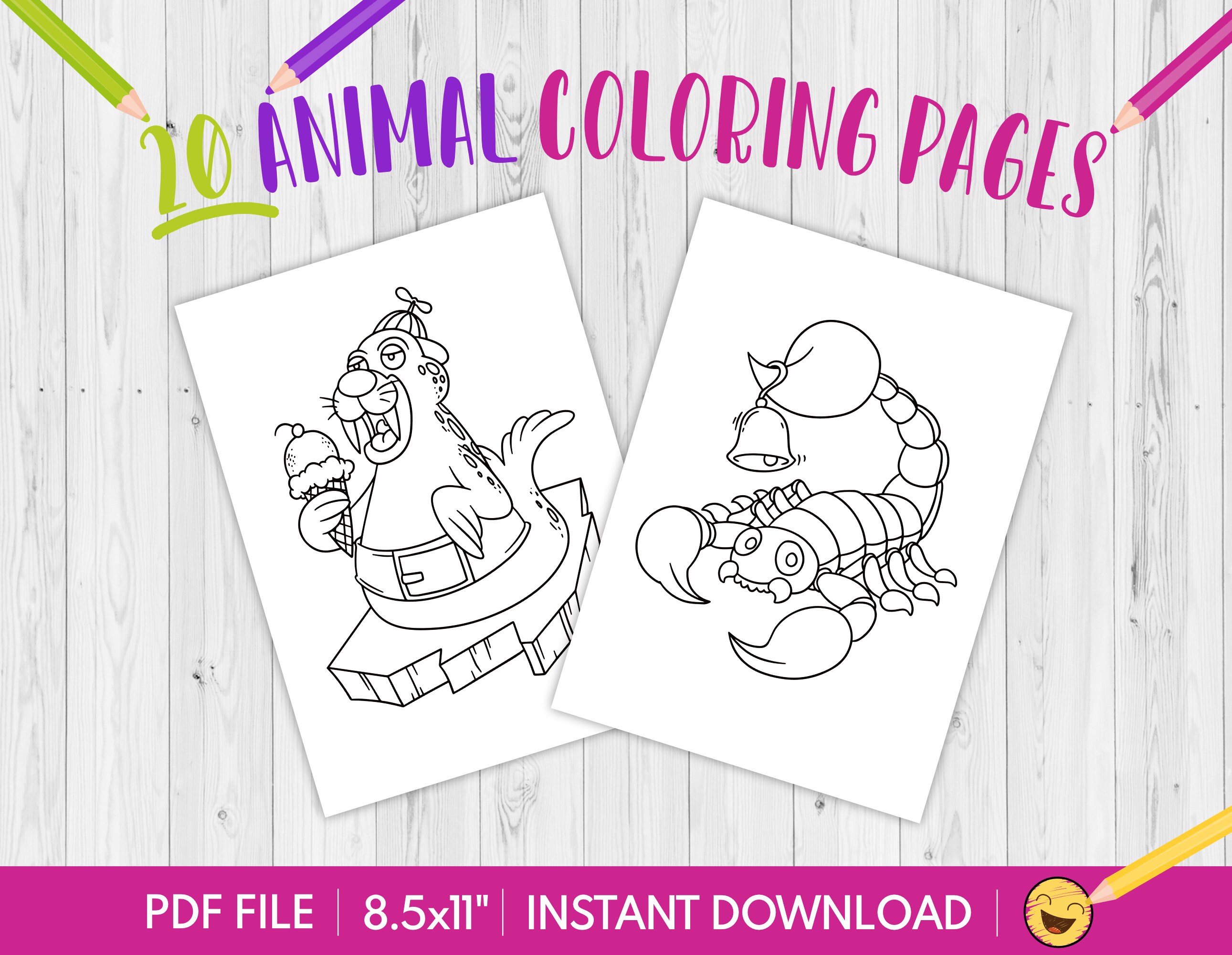 20 printable animals for children to color | Etsy