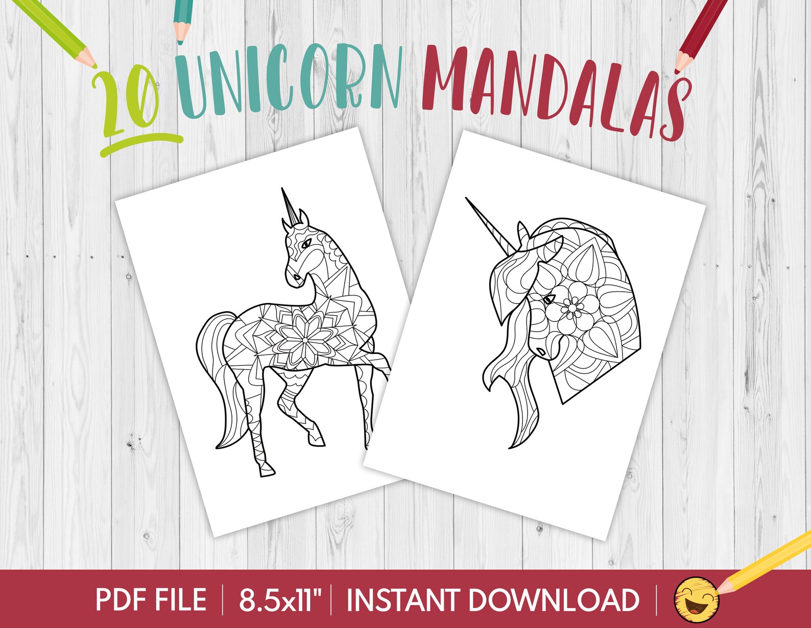 20 beautiful printable unicorn mandalas for coloring | Etsy