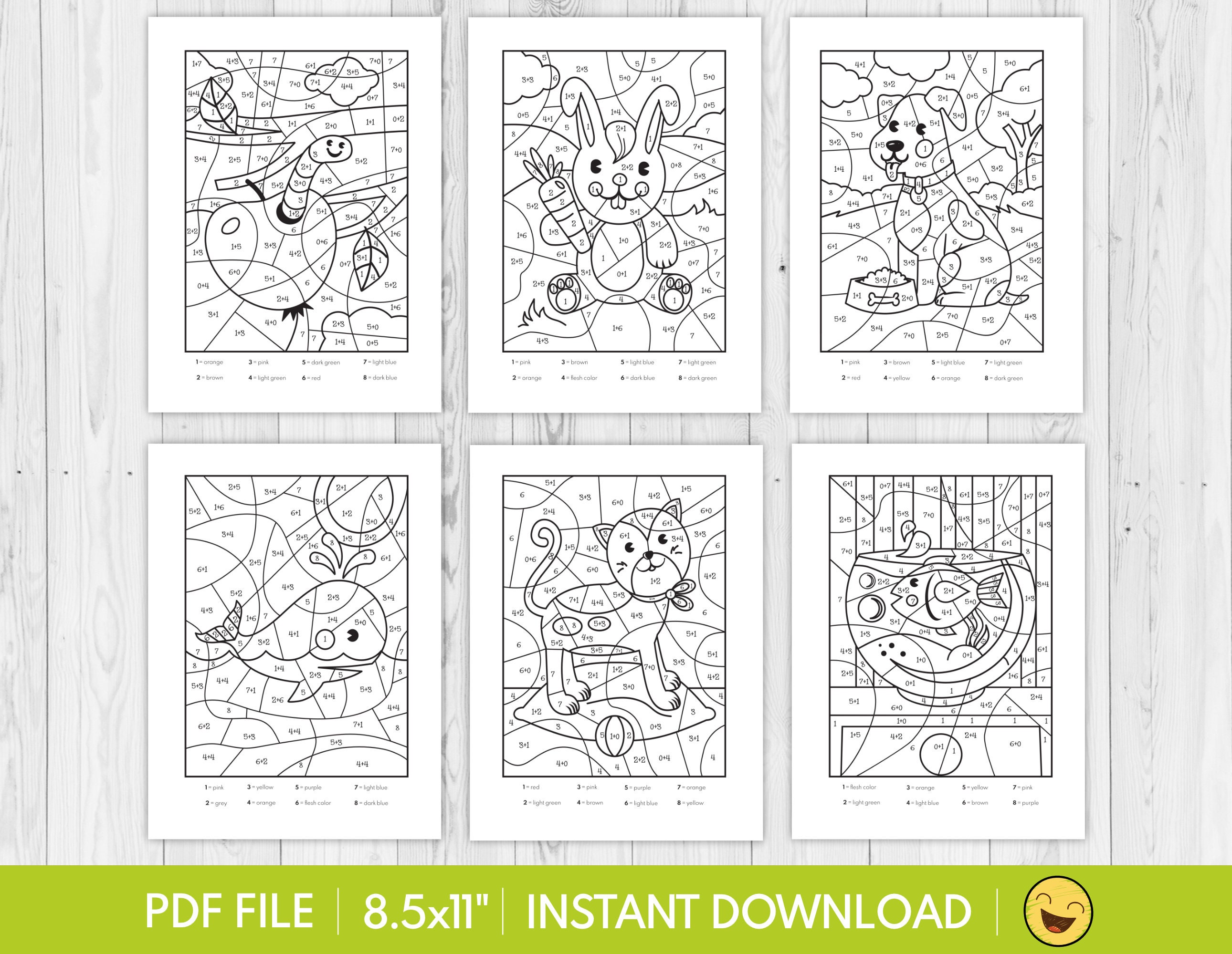 20 printable coloring by numbers motifs for calculating and | Etsy