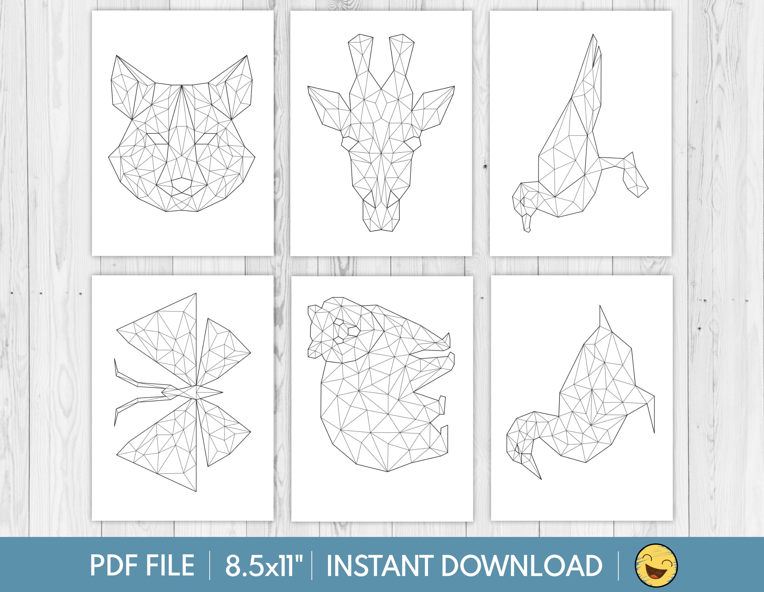 20 printable polygon animals for children to colour | Etsy