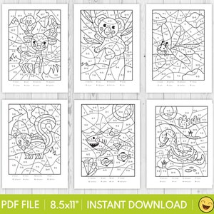 20 printable coloring by numbers motifs for calculating and | Etsy