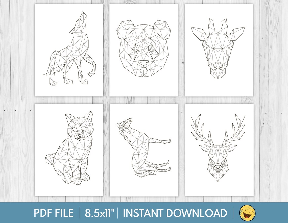 20 printable polygon animals for children to colour | Etsy