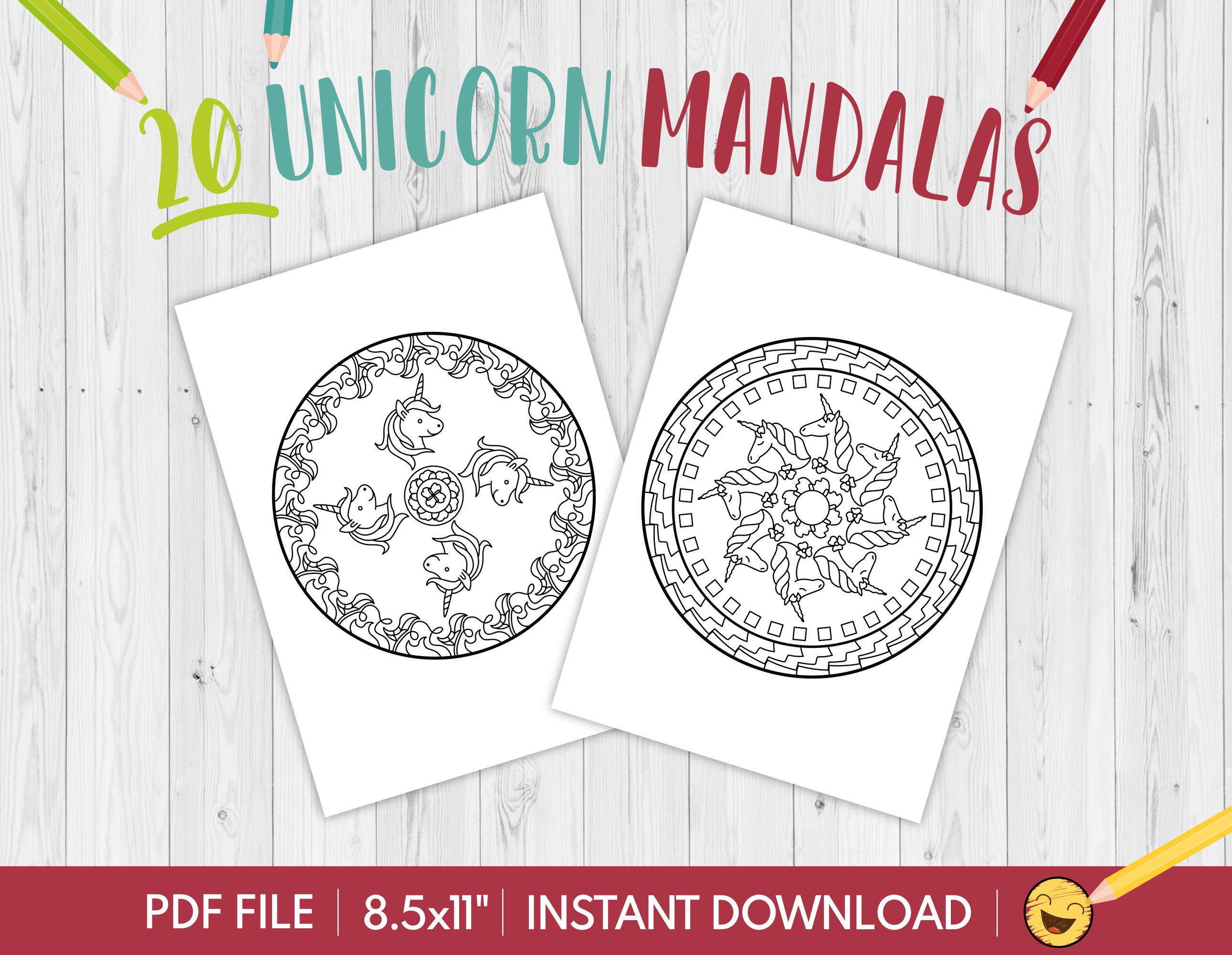 20 beautiful printable unicorn mandalas for coloring | Etsy