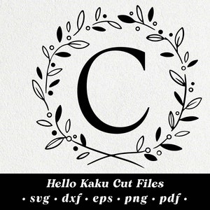 Lettre C- Personnalisé Une lettre Frame svg, Wreath SVG, Leafy Wreath SVG, Monogram Frame SVG, Floral Frame, Laurel Wreath Clipart