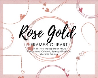 Clipart cornice in oro rosa 24, clipart cornici in oro rosa, clipart cornice quadrata oro rosa, PNG oro rosa, bordi in oro rosa, clipart glitter
