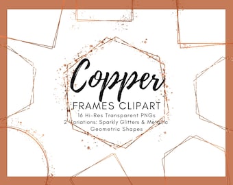 Clipart telaio in rame 16, clipart cornici in rame, clipart cornice quadrata rame, PNG elementi rame, bordi rame, clipart glitter rame