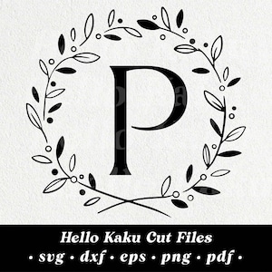 Letter P- Initial Monogram SVG, Initial Monogram Wreath, Monogram Clipart, Monogram Clip Art, Alphabet SVG, Monogram SVG with Wreath