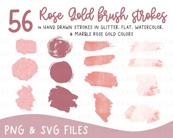 56 pennellate in oro rosa Clipart, Pennellate PNG, Pennello Pennellata SVG Bundle, Sfondo Oro Rosa, Acquerello, Sfondo Glitter