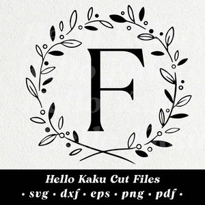 Letter F- Laurel Wreath Svg, Laurel Letters Svg, Wreath Alphabet Svg, Cricut Wreath Svg, Monogram Alphabet, Initial Monogram Svg