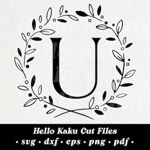 Letter U- Initial Monogram SVG, Initial Monogram Wreath, Monogram Clipart, Monogram Clip Art, Alphabet SVG, Monogram SVG with Wreath
