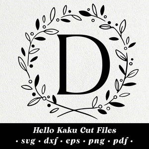 Letra D- Personalizado Un marco de letra svg, Wreath SVG, Frondosa corona SVG, Marco monograma SVG, Marco Floral, Laurel Corona Clipart