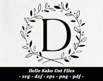 Lettera D- Personalizzato Una lettera Cornice svg, Corona SVG, Corona Frondosa SVG, Monogramma Cornice SVG, Cornice Floreale, Laurel Wreath Clipart