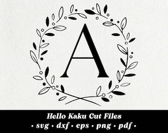 Lettera A- Personalizzato Una lettera Fotogramma svg, Corona SVG, Corona Frondosa SVG, Monogramma Cornice SVG, Cornice Floreale, Laurel Wreath Clipart